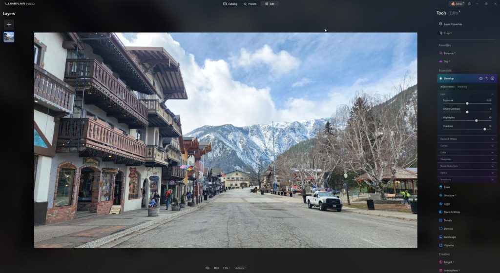 Luminar_Neo Develop adjust highlights and shadows