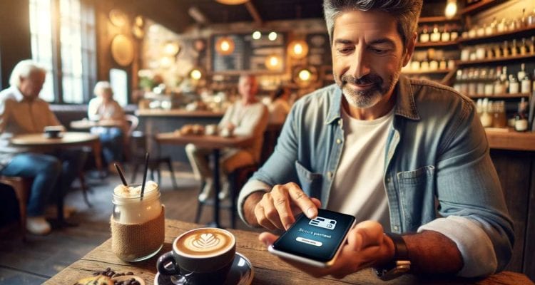 What You Need To Know About Mobile Payment Security While Traveling customer paying for a cappuccino in a café