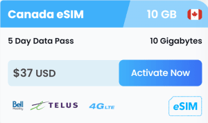 Maya eSIM Canada 5 day data pass 10 gigabytes 37 usd