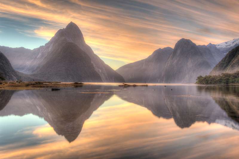 Milford sound New Zealand at sunset