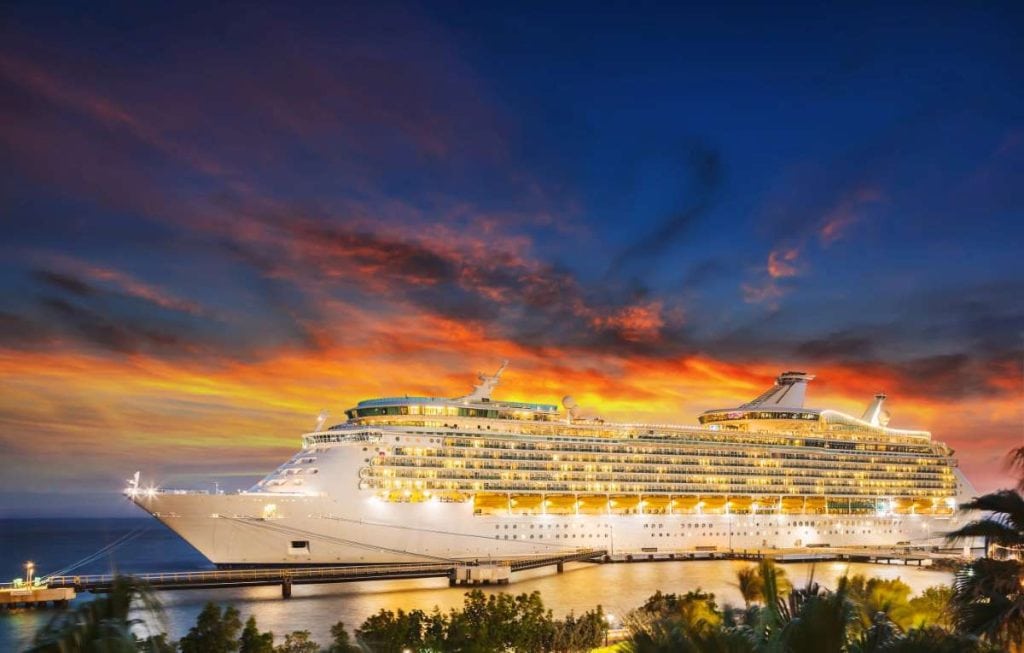 A cruise ship at sunset