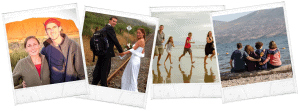 The Barefoot Nomad Our Story photos of traveling couple in australia, getting married in new zealand, with 2 kids on beach, and as a family overlooking a mountian lake
