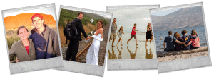 The Barefoot Nomad Our Story photos of traveling couple in australia, getting married in new zealand, with 2 kids on beach, and as a family overlooking a mountian lake