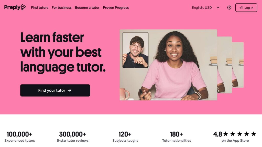 Preply homepage learn faster with your language tutor 1200
